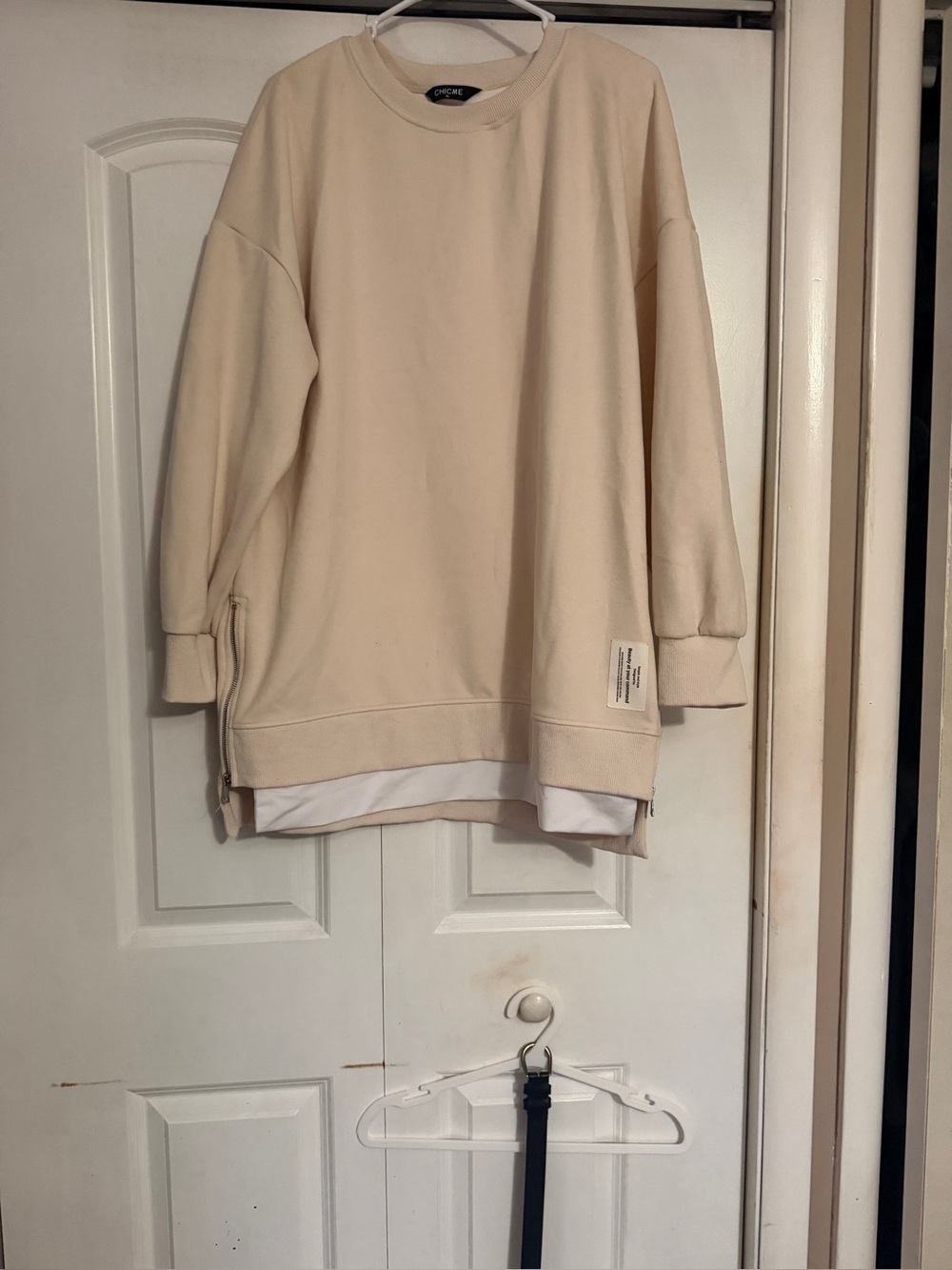 CHICME Cream Oversized Sweatshirt XL Side Zippers